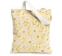Bolsa de lona de crisantemo para mujer, diseño floral de primavera, amarillo, lavable, reutilizable, pequeña, ideas para viajes, trabajo, compras, librería, 13 x 15 pulgadas