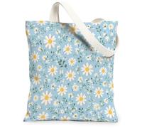 Bolsa de lona de crisantemo para mujer, diseño floral de primavera, color azul, lavable, reutilizable, bolsa de mercado, ideas para el mercado, Azul, 13x15 Inch
