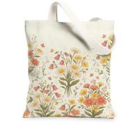 Bolsa de lona de crisantemo para mujer, diseño floral de ranúnculo, flor de campana, primavera, amarillo, lavable, reutilizable, bolsa de mercado Ide, Amarillo, 13x15 Inch