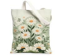 Bolsa de lona de crisantemo para mujer, diseño floral, mariposa, hojas verdes, primavera, verde, lavable, reutilizable, ideas para viajes de compras, oficina, biblioteca, casual, 13 x 15 pulgadas