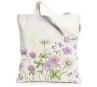 Bolsa de lona de crisantemo para mujer, diseño floral, mariposa, trébol, primavera, violeta, lavable, reutilizable, ideal para viajes, trabajo, compras, librería, 13 x 15 pulgadas