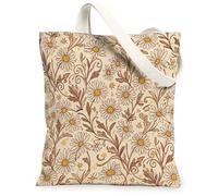 Bolsa de lona de crisantemo para mujer, estilo bohemio, clásico, floral, color café, lavable, reutilizable, para bolsas de comestibles, Marrón, 13x15 Inch