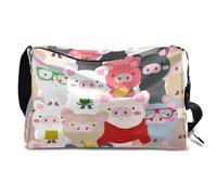 Bolsa de lona de cuero de cerdo para hombre, mujer, niños y niñas, lindo fin de semana durante la noche, deportes, gimnasio, bolsa de viaje, bolso cruzado de un solo hombro, color, 18.5L, Organizador