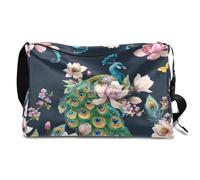 Bolsa de lona de cuero floral de pavo real para hombre, mujer, niños y niñas, pavo real, fin de semana, durante la noche, deportes, gimnasio, bolsa de viaje, bolso cruzado de un solo hombro, color,
