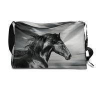 Bolsa de lona de cuero negro y blanco para hombre, mujer, niños, niñas, fin de semana de caballo, deportes, gimnasio, bolsa de viaje, bolso cruzado de un solo hombro, color, 18.5L, Organizador de