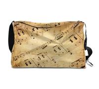 Bolsa de lona de cuero retro con notas musicales para hombre, mujer, niños y niñas, fin de semana de música, durante la noche, deportes, gimnasio, bolsa de viaje, bolso cruzado de un solo hombro,