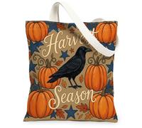 Bolsa de lona de cuervo para mujer, diseño rústico de hojas de calabaza, cosecha, naranja, lavable, reutilizable, bolsas pequeñas, ideas para Shoppin, Naranja, 13x15 Inch