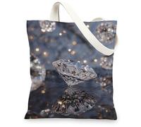 Bolsa de lona de diamante, lujosas bolsas de compras reutilizables, elegantes y ligeras con correa para el hombro, Azul, 13x15 Inch