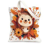 Bolsa de lona de erizo de otoño para ir de compras, 33 x 38 cm, corte de papel, para manualidades, hojas de arce otoñales, bolsa de comestibles reutilizable para mujeres, diseño estético de granja de
