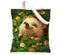 Bolsa de lona de erizo del día de San Patricio para ir de compras, 13 x 15 pulgadas, divertida bolsa reutilizable con estampado de animales de trébol para mujeres, decoración de regalo