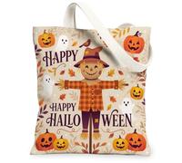 Bolsa de lona de espantapájaros, calabazas festivas fantasmas, fantasma, Halloween, naranja, bolsas pequeñas de 13 x 15 pulgadas, Naranja, 13x15 Inch