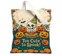 Bolsa de lona de esqueleto, diseño de calabazas festivas, luna, Halloween, naranja, mercado, bolsa de 13 x 15 pulgadas, Naranja, 13x15 Inch