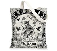 Bolsa de lona de esqueleto para mujer, diseño gótico de cuervo místico lápida de Halloween, color negro, lavable, reutilizable, bolsa de mano Ide, Negro, 13x15 Inch