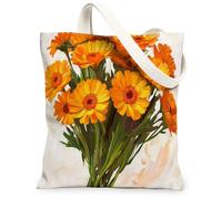Bolsa de lona de flores de caléndula de primavera para ir de compras, 13 x 15 pulgadas, estampado floral de acuarela, reutilizable, para mujeres, pintura estética botánica, decoración de regalo