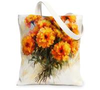 Bolsa de lona de flores de caléndulas de primavera para ir de compras, 13 x 15 pulgadas, estampado floral de acuarela, reutilizable, para mujer, pintura estética botánica, decoración de regalo