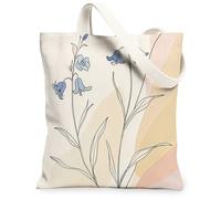 Bolsa de lona de flores de campanilla de primavera para ir de compras, 13 x 15 pulgadas, diseño retro de mediados de siglo, bolsa de comestibles reutilizable para mujeres, divertida pintura estética