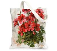 Bolsa de lona de flores de geranio de primavera para ir de compras, 13 x 15 pulgadas, estampado floral de acuarela, reutilizable, para mujer, pintura estética botánica, decoración de regalo
