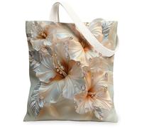 Bolsa de lona de flores de hibisco de primavera para compras, 13 x 15 pulgadas, estilo 3D, flores de lujo, reutilizable, bolsa de comestibles para mujeres, moderna y moderna pintura estética de playa