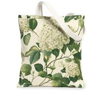 Bolsa de lona de flores de hortensias de primavera para ir de compras, 13 x 15 pulgadas, diseño vintage de flores silvestres, reutilizable, estampado de comestibles para mujeres, pintura estética