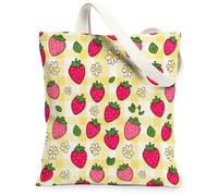 Bolsa de lona de fresa para mujer, de verano, juguetona hoja de crisantemo, amarillo, lavable, reutilizable, estética, ideal para viajes al aire última intervensión, día de trabajo, lectura, 13 x 15