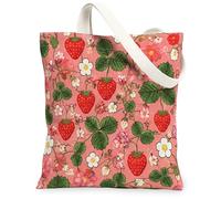 Bolsa de lona de fresa para mujer, diseño floral de primavera, hojas de primavera, melocotón, lavable, reutilizable, bolsa gráfica para Shoppin, Melocotón, 13x15 Inch