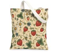 Bolsa de lona de fresa para mujer, floral, clásico, crisantemo, vid, verano, rojo, lavable, reutilizable, para Sh, Rojo, 13x15 Inch