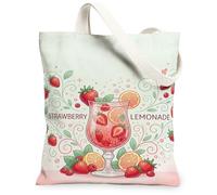 Bolsa de lona de fresa para mujer, verano brillante limonada, frambuesa, verano, melocotón, lavable, reutilizable, para uso diario, ideas para compras, viajes, oficina, biblioteca, casual, 13 x 15