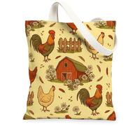 Bolsa de lona de gallo para mujer, estilo rústico para despedida de soltera, otoño, amarillo, lavable, reutilizable, ideas para familiares, amigos, colegas, lectura, amor, 13 x 15 pulgadas