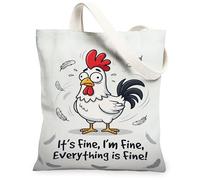 Bolsa de lona de gallo para mujer, plumas juguetonas de dibujos animados, en espiral, no blanco, lavable, reutilizable, para familia, amigos, colegas, lectura, amores, 13 x 15 pulgadas