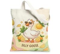 Bolsa de lona de ganso para mujer, para verano, juguetón, naranja, verano, amarillo, lavable, reutilizable, ideal para viajes al aire última intervensión, día de trabajo, lectura, 13 x 15 pulgadas