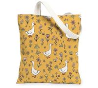 Bolsa de lona de ganso para mujer, primavera juguetona de flores, primavera, amarillo, lavable, reutilizable, para el mercado, ideas para viajes al aire última intervensión, día de trabajo, lectura