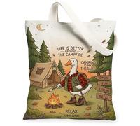 Bolsa de lona de ganso para mujer, tienda de campaña aventurera al aire última intervensión, verde de verano, lavable, reutilizable, para compras, brunch Park, Biblioteca, excursiones de día, 13 x 15
