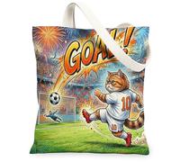 Bolsa de lona de gato exótico de pelo corto para ir de compras de 13 x 15 pulgadas, para el día del partido, gol de gatito, bolsa de comestibles reutilizable para mujeres, deportes, playa, pintura