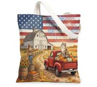 Bolsa de lona de gato siberiano de otoño para compras, 13 x 15 pulgadas, bolsa de comestibles reutilizable para mujer, diseño estético de cosecha de campo, decoración de regalo