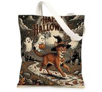 Bolsa de lona de gatos abisinios de Halloween para compras, 13 x 15 pulgadas, fantasmas divertidos para vacaciones, bolsa de comestibles reutilizable para mujeres, otoño, trabajo, viajes, pintura