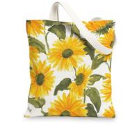 Bolsa de lona de girasol, bolsas de compras rústicas reutilizables, bolsas de hombro ligeras con flores de 13 x 15 pulgadas