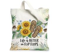 Bolsa de lona de girasol para mujer, chanclas tropicales de verano, estampado de leopardo, amarillo, lavable, reutilizable, bolsa de mercado B, Amarillo, 13x15 Inch