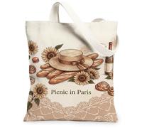 Bolsa de lona de girasol para mujer, sombrero vintage de picnic, pan, verano, beige, lavable, reutilizable, bolsas de mano para todos los días, ideas para S, Beige, 13x15 Inch