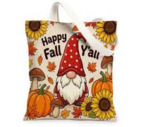 Bolsa de lona de gnomo para mujer, diseño de girasol, calabaza, otoño, naranja, lavable, reutilizable, pequeñas ideas para Ou, Naranja, 13x15 Inch