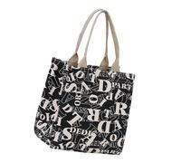 Bolsa de lona de gran capacidad reutilizable para comestibles, lonchera con bolsillos interiores para viajes y compras, Negro, 23x24x15cm