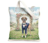 Bolsa de lona de gran danés para bodas, 13 x 15 pulgadas, anillo floral de matrimonio, reutilizable, bolsa de comestibles para mujeres, mascotas, trabajo, viajes, pintura, decoración de regalo