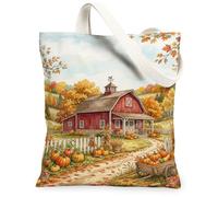 Bolsa de lona de granero, rústica, encantadora, calabazas, hojas, otoño, rojo, mercado, bolsas de 13 x 15 pulgadas, Rojo, 13x15 Inch