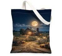 Bolsa de lona de granero, rústico, camino de luna, otoño, azul, pequeña, 33 x 38 cm, Azul, 13x15 Inch