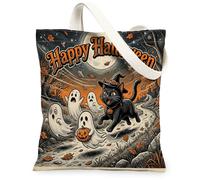 Bolsa de lona de Halloween Bombays Cats para ir de compras, 13 x 15 pulgadas, fantasmas divertidos para vacaciones, bolsa de comestibles reutilizable para mujeres, otoño, trabajo, viajes, pintura