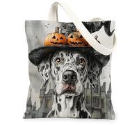 Bolsa de lona de Halloween Catahoulas con diseño de leopardo para compras, 33 x 38 cm, divertida bolsa de comestibles reutilizable de bruja vintage para mujeres, casas encantadas, patrón estético