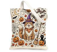 Bolsa de lona de Halloween con diseño de gatos Maine Coons para ir de compras, 13 x 15 pulgadas, bonita bolsa de comestibles reutilizable para mujeres, diseño de fantasmas, decoración de regalo