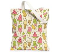 Bolsa de lona de helado para mujer, con cono de sandía, verano, lavable, reutilizable, ideal para viajes al aire última intervensión, día de trabajo, lectura, 13 x 15 pulgadas