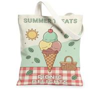 Bolsa de lona de helado para mujer, diseño de cerezas de verano, color verde menta, lavable, reutilizable, ideal para el mercado, Verde (Mint), 13x15 Inch