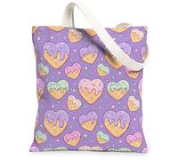 Bolsa de lona de helado para mujer, diseño de corazón de gofre juguetón de verano, violeta, lavable, reutilizable, ideas para Fa, Violeta, 13x15 Inch