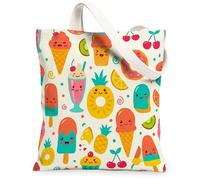 Bolsa de lona de helado para mujer, diseño de magdalenas de piña, color amarillo brillante, lavable, reutilizable, estética, ideas para viajes de compras, oficina, biblioteca, casual, 13 x 15 pulgadas